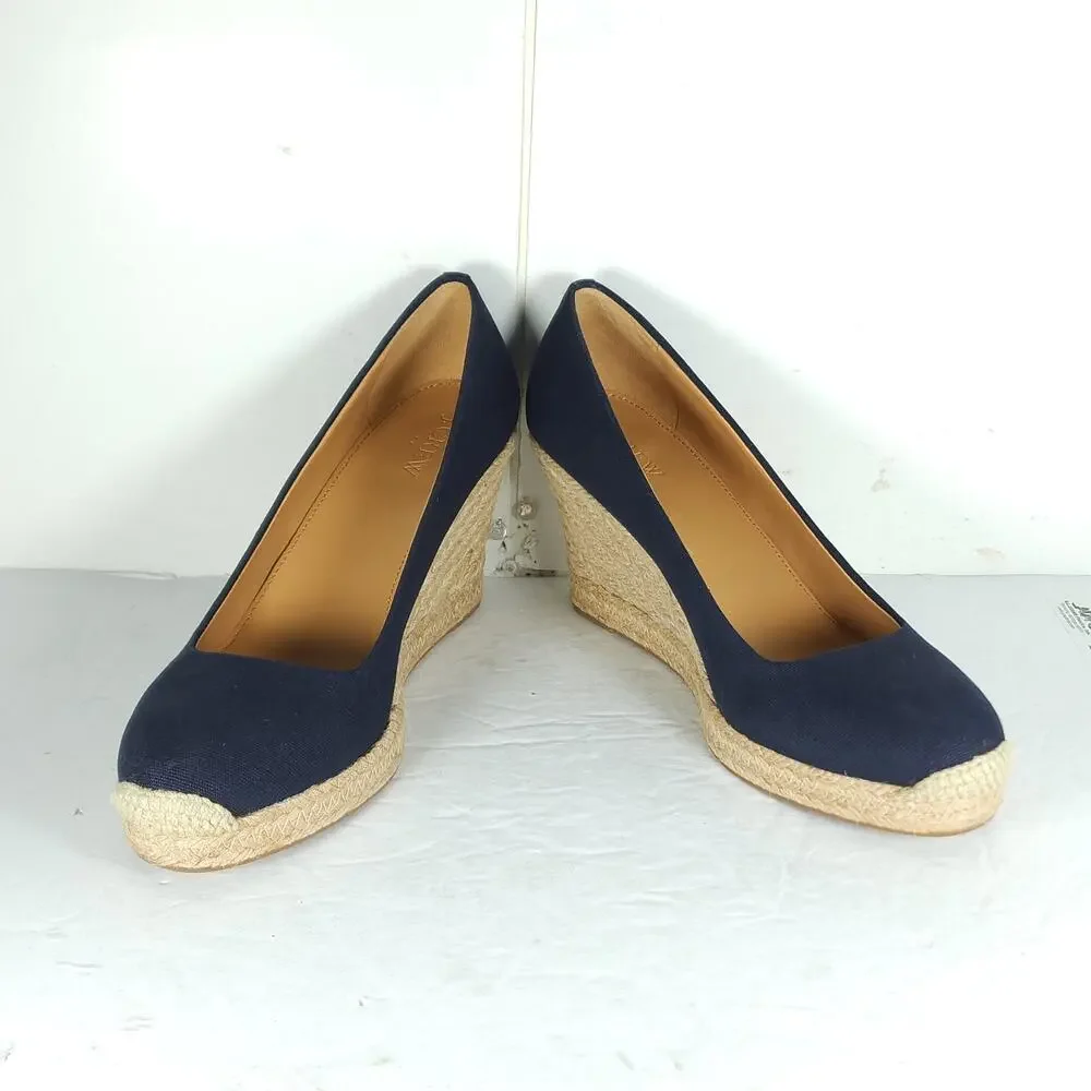 J. Crew Women's US 9 Canvas Navy Blue Wedge Pumps Espadrille Shoes New